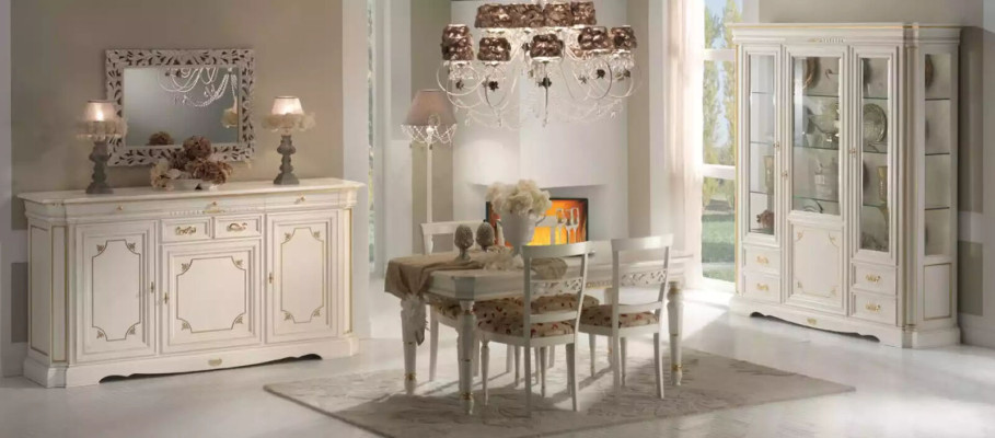 Klassische Vitrine Luxus Weiß Schrank Holz Italienische Stil Möbel Glas
