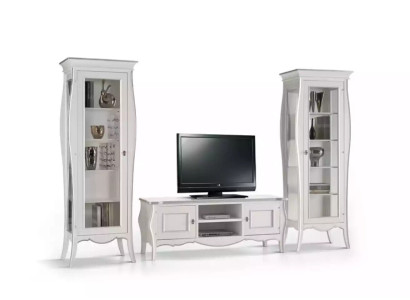 Wohnwand TV-Ständer 2x Vitrine Regal Luxus Wohnzimmer Weiß Anbauwand