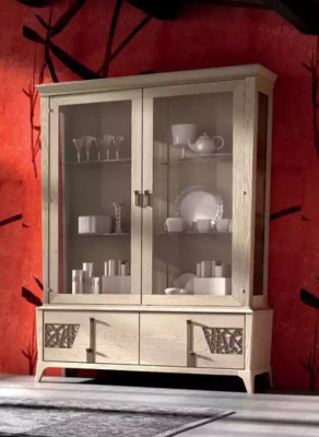 Luxus Vitrine 2 Tür Holz Schrank Wohnzimmer Glas Schränke Design Möbel