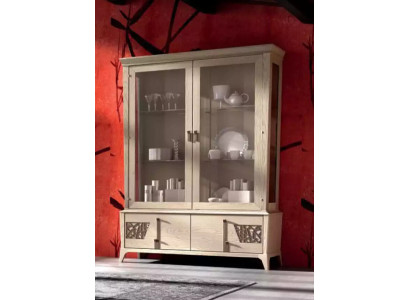 Luxus Vitrine 2 Tür Holz Schrank Wohnzimmer Glas Schränke Design Möbel