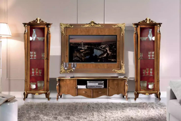Wohnwand Set 4tlg. Wohnzimmer Vitrine RTV Regal Luxus Klassische Neu