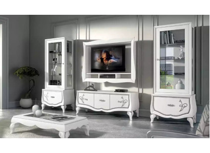 Design Wohnzimmer Set Vitrine 2x TV-Rahmen Wandregal Wohnwand 4tlg.
