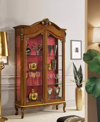 Vitrine Holz Möbel Glas Schrank Braun Vitrinen Wohnzimmer Anrichte Neu