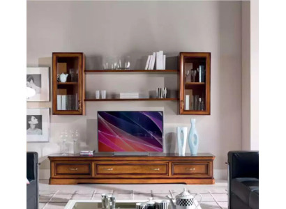 Klassische Wohnwand Wohnzimmer Wandregale Sideboard RTV Braun Lowboard