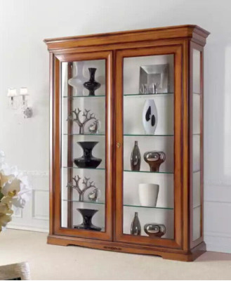 Klassischer Vitrine Schrank Klassische Glasschrank Braun Schränke Holz