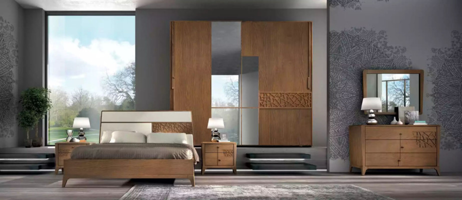 Schlafzimmer Kommode mit Spiegel Holz Möbel Schrank Braun Modern Neu