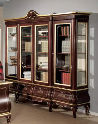 Klassisches Braunes Bücherregal Schubladen Glastüren Massivholz Möbel