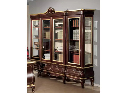 Klassisches Braunes Bücherregal Schubladen Glastüren Massivholz Möbel