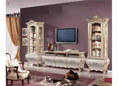 Klassische Wohnzimmer Wohnwand Schränke Vitrine Luxus Set Holzmöbel 3tlg