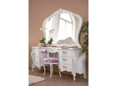Klassischer Massivholz Schminktisch Schlafzimmer Möbel Set 2tlg Weiß