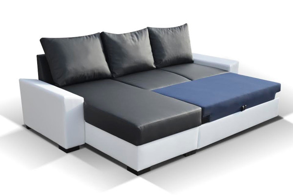 Design Ecksofa Schlafsofa Bettfunktion Couch Leder Polster Textil Sofas
