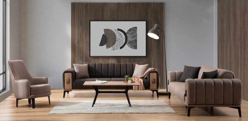 Moderne Couchgarnitur Dreisitzer Sessel Stoffgarnitur Luxus Sofas Möbel