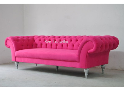 Stoff Design Couch Polster Sofas Textil Modern Sofa Chesterfield 3 Sitzer Rosa