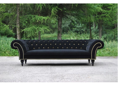Stoff Design Couch Polster Textil Modern Sofa Chesterfield 3 Sitzer Schwarz