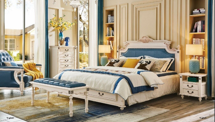 Designer Polster Doppelbett Betten Bett Schlafzimmer Ehebett Leder Kolonial Stil