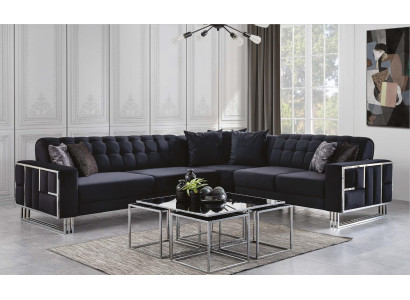 Luxus Ecksofa Textil Couchen Möbel Eckgarnitur Metall Elemente Couch Sofa