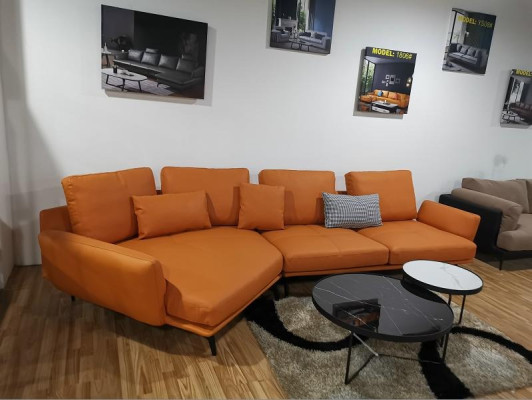 Ecksofa Orange LForm Wohnlandschaft Sofa Couch Polster Ecke Garnitur Leder Sofas