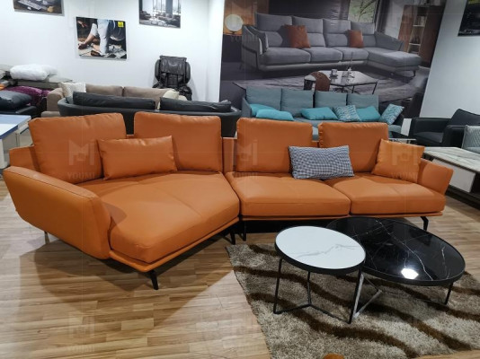 Ecksofa Orange LForm Wohnlandschaft Sofa Couch Polster Ecke Garnitur Leder Sofas