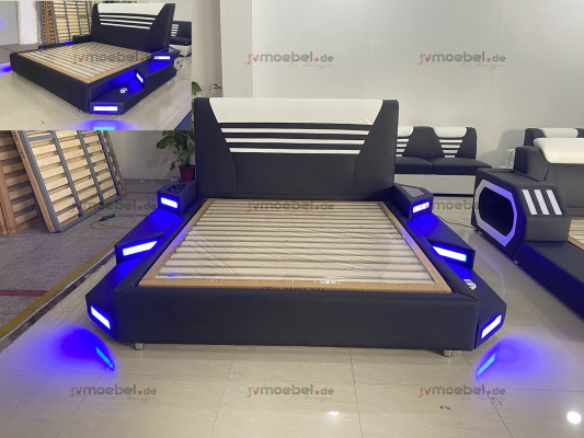 Betten Stilvolle Designer Doppelbett Möbel Polster Leder Weiß 180x200 NEU