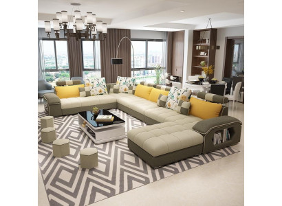 Ecke Ecksofa U-Form Wohnlandschaft Sofa Couch Garnitur Polster Stoff Sofas Leder