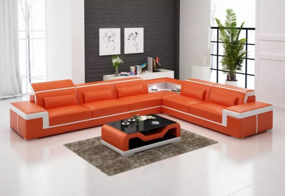 Design Wohnzimmer Ecksofa Möbel Eckcouch Lederpolster Couch Sofa L Form + Tisch