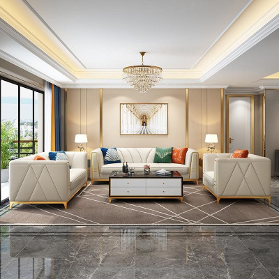 Medusa Edelstahl Leder Sofagarnitur Couch Wohnzimmer Möbel 4tlg Set