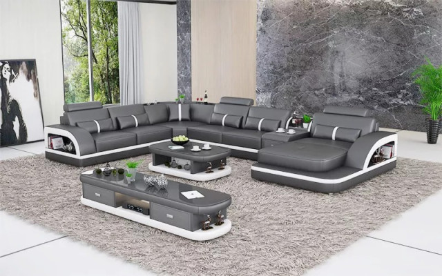 Wohnlandschaft Couch Polster Sofa Garnitur 3tlg. Set Couchtisch Sideboard