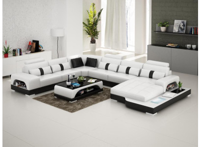 Eckgarnitur Ledersofa Design Luxus Wohnlandschaft led sofa couch Polster Ecksofa