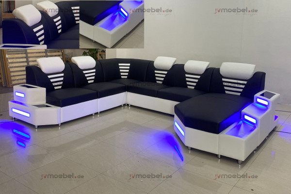 Design Modern Sofa Couch Ecksofa U-Form Ledercouch Wohnlandschaft Ecksofa