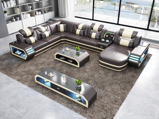 Ecksofa Polster Ecksofa U Form Sideboard Couchtisch Ledersofa Wohnlandschaft Neu