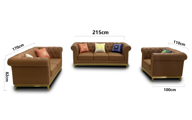 Sitzgarnitur 3+2+1 Sitzer Möbel Polster Kunstleder Moderne Chesterfield Design