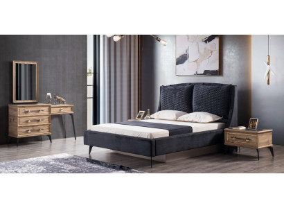 Schlafzimmer Set 4-teilig modernes Luxusbett 2 Nachttische Kommode inklusive