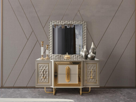 Villen Schlafzimmer Möbel Bett Doppelbett 2x Nachttische Kommode Spiegel 5tlg