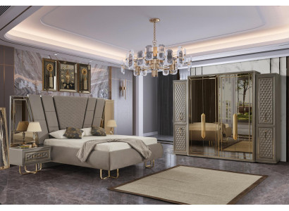 Schlafzimmer 2 Nachttische + Bett + Kleiderschrank 3-tlg. Komplettes Möbel Set