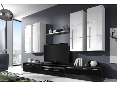 Hochglanz Wohnwand Schrankwand Wohnzimmer Schrank Vitrine Sideboard