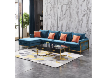 Ecksofa L Form Couchtisch Sofa Couch Design Polster Luxus Blau Tisch