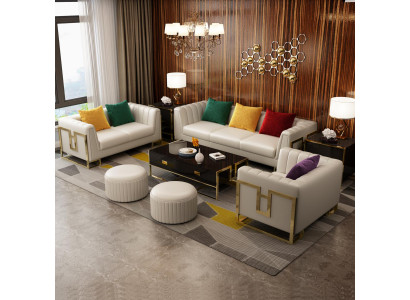 Ledersofa Couch Sofagarnituren 3+2+1 Sitzer Design Garnitur Modern Sofa