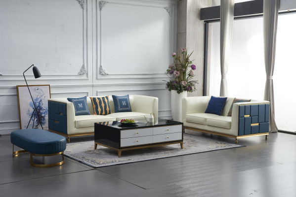 Sofagarnitur 3+2 Sitzer Beistelltisch Couchtisch Hocker 4tlg. Wohnzimmer