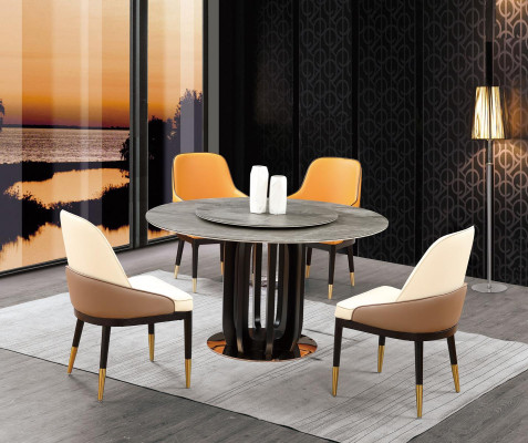 Luxus Design Esszimmer Runder Esstisch 4x Klassische Sessel Lehn