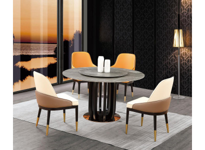 Luxus Design Esszimmer Runder Esstisch 4x Klassische Sessel Lehn