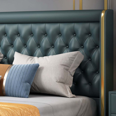 Schlafzimmer Bett Nachttische 3 tlg. Set Design Deko Luxus Betten Leder