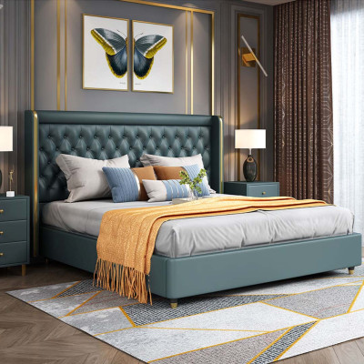 Schlafzimmer Bett Nachttische 3 tlg. Set Design Deko Luxus Betten Leder