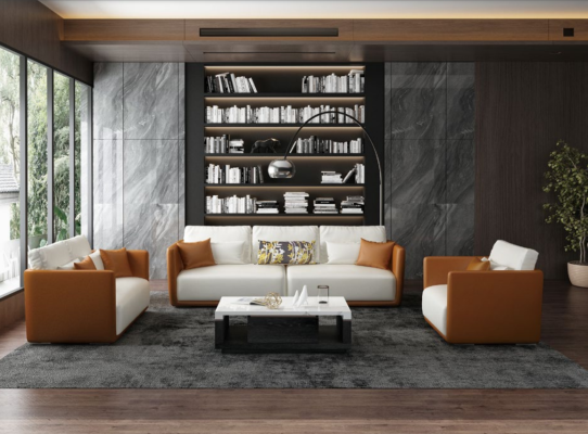 Luxus Möbel Sofagarnitur Couch Sofa Polster 3 2 1 Couchen Orange Leder