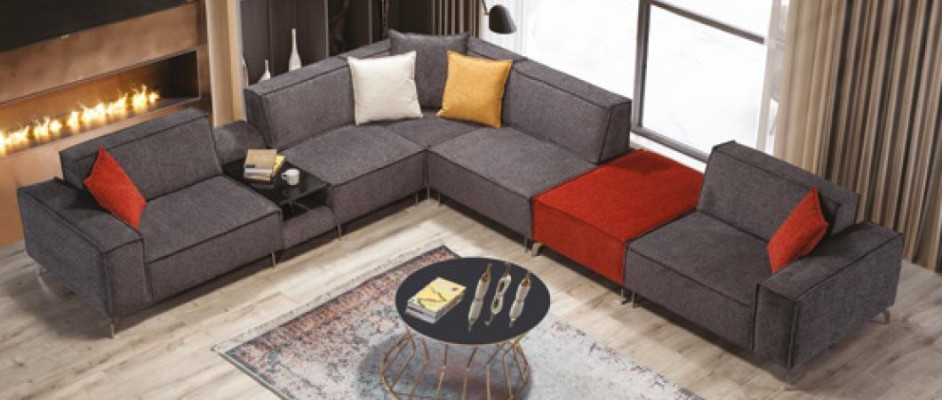 Ecksofa Couch Wohnlandschaft Graue Textil Couchen Sofa Polster Eckgarnitur Neu