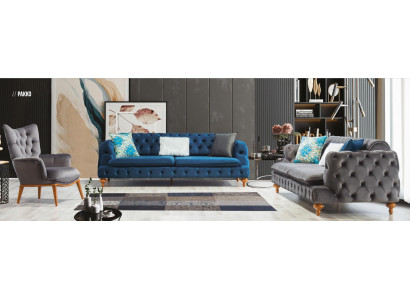 Sofagarnitur Sofa 3+3+1 Sitzer Chesterfield Sessel Möbel Polster Set Mehrfarbig