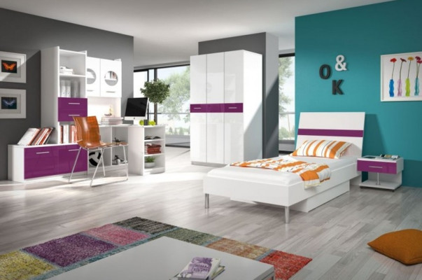 Regal Schrank Bücherschrank für Kinderzimmer Jugendzimmer Weiß Lila Hochglanz