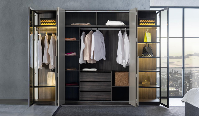 Eleganter Schlafzimmer Kleiderschrank Glasschrank Durchsichtige Fronten Schrank