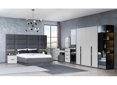 Komplett Schlafzimmer Möbel Set Bett 2x Nachttisch Schminktisch Spiegel 5tlg Neu