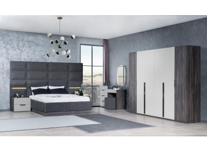 Schlafzimmer Bett Nachttisch Kleiderschrank Kommode mit Spiegel Möbel Set 5tlg