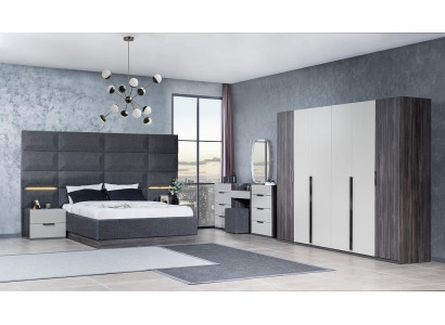 Schlafzimmer Bett Nachttisch Kleiderschrank Kommode mit Spiegel Möbel Set 5tlg